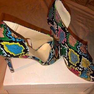 New faux Snake skin multi colored heels